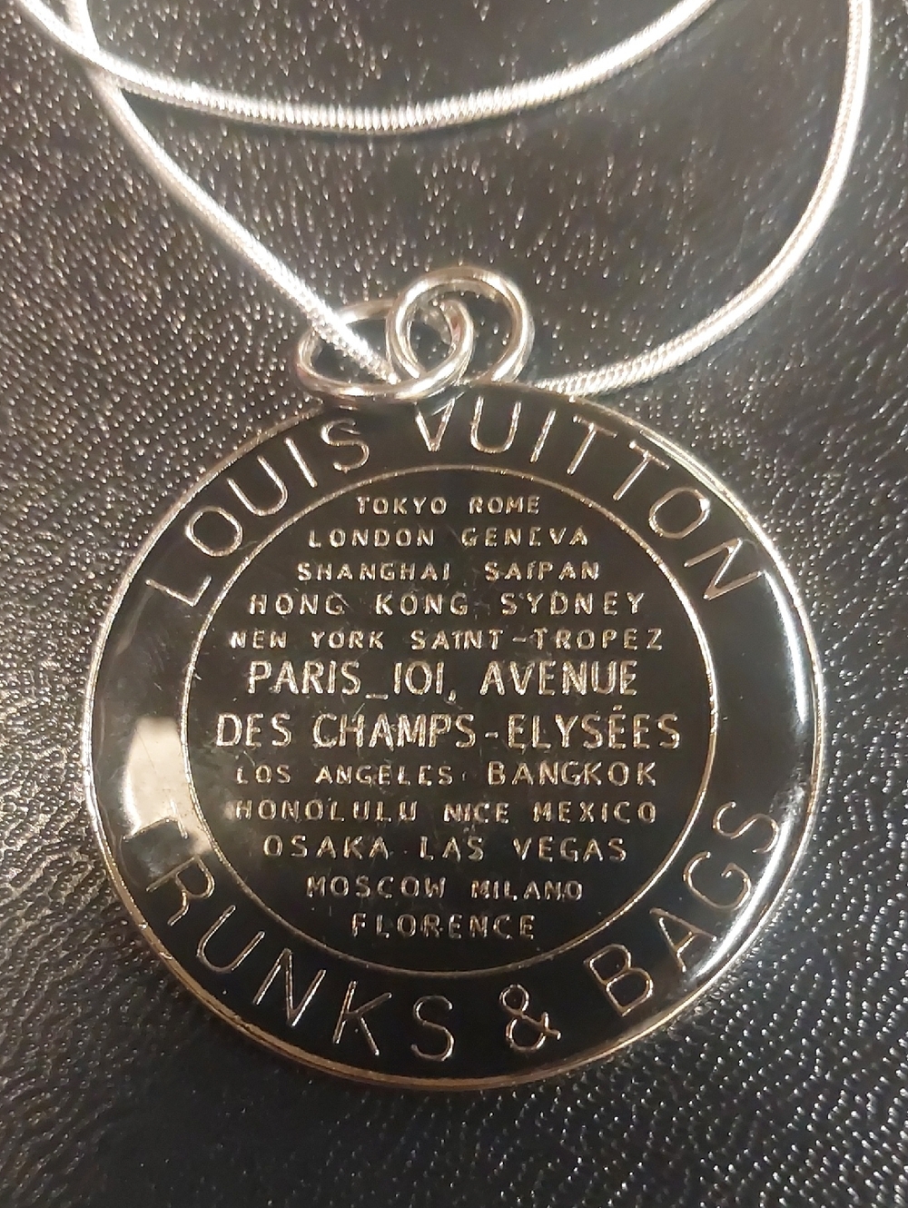 LV Sterling Silver Medallion 'Trunks & Bags' Charm Pendant Necklace